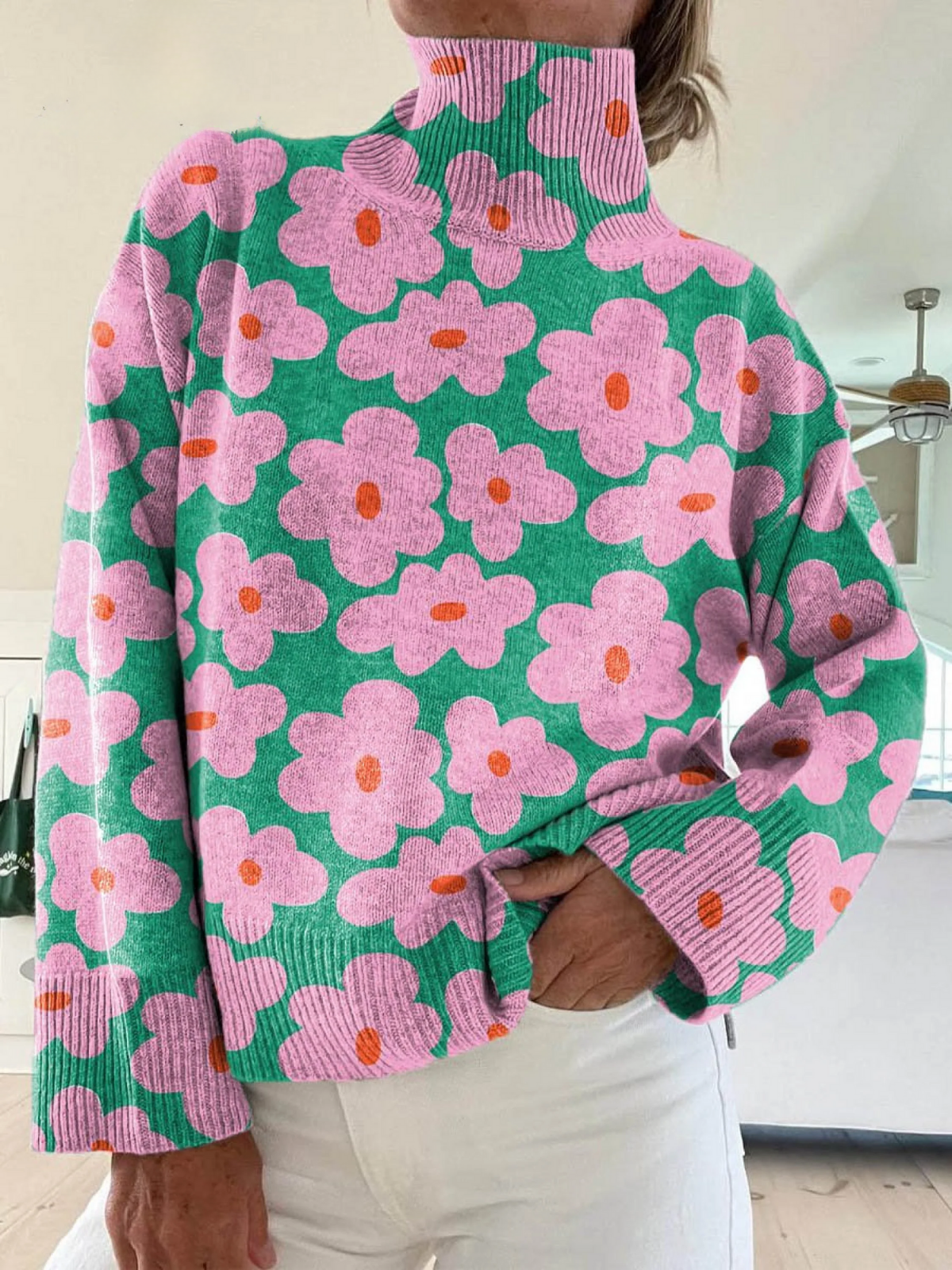 Angel | Suéter de cuello alto con estampado de flores