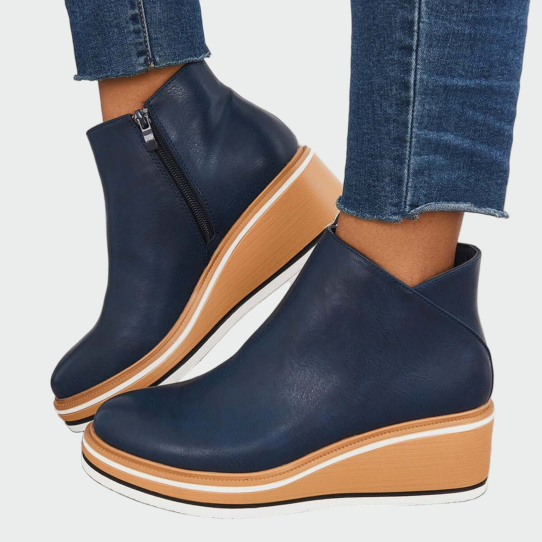 Rebeca | Botines de Cuero Ortopédicos Negros con Cuña