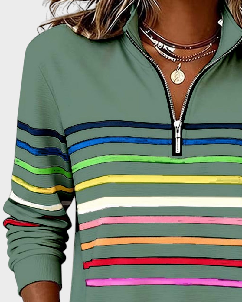 Raquel™ | Sudadera de rayas con media cremallera