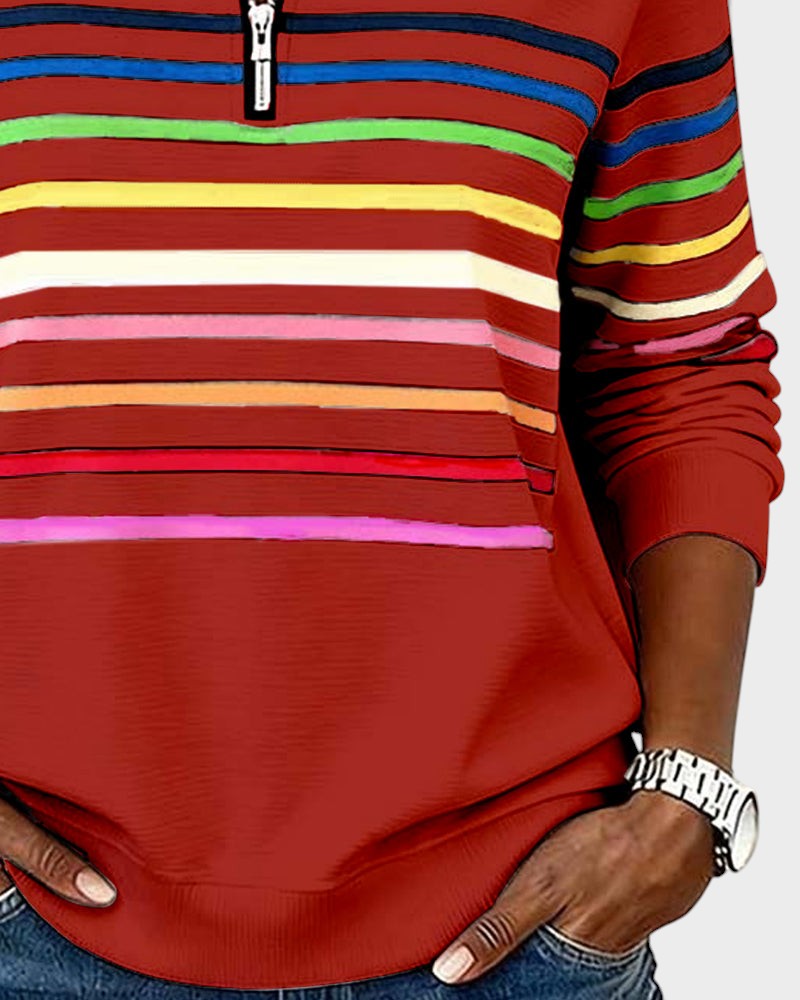 Raquel™ | Sudadera de rayas con media cremallera