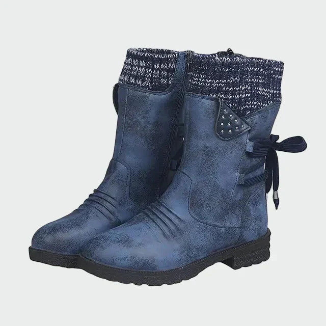 Victoria | Botines De Gamuza Azules Con Detalle Tricotado