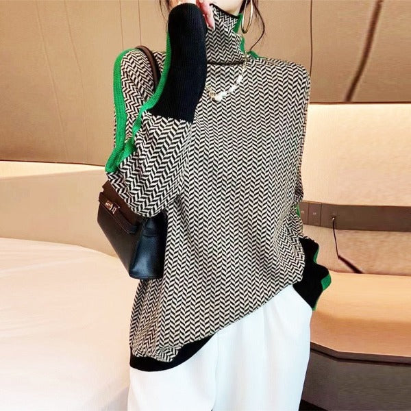 Lucía | Jersey de cuello alto con rayas en contraste