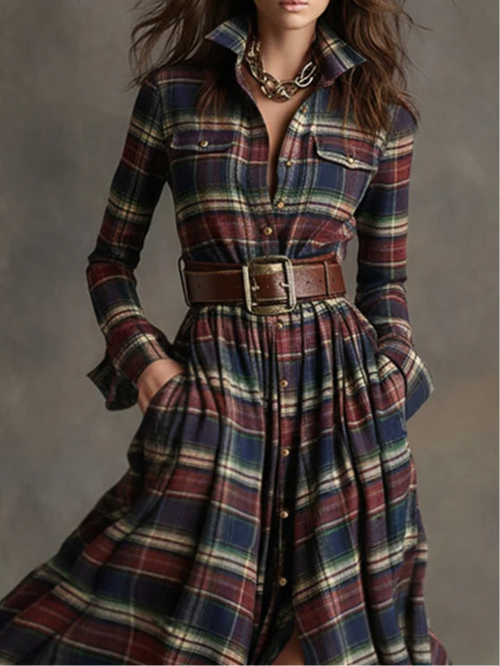 Giovanna | Vestido Maxi a Cuadros Retro con Cintura