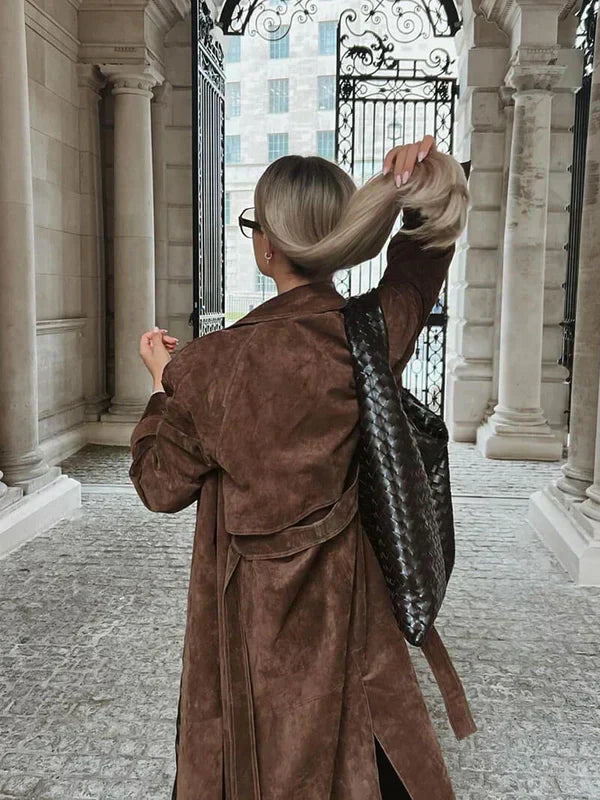 Anaïs Elegancki Trencz z Miękkiego Zamszu