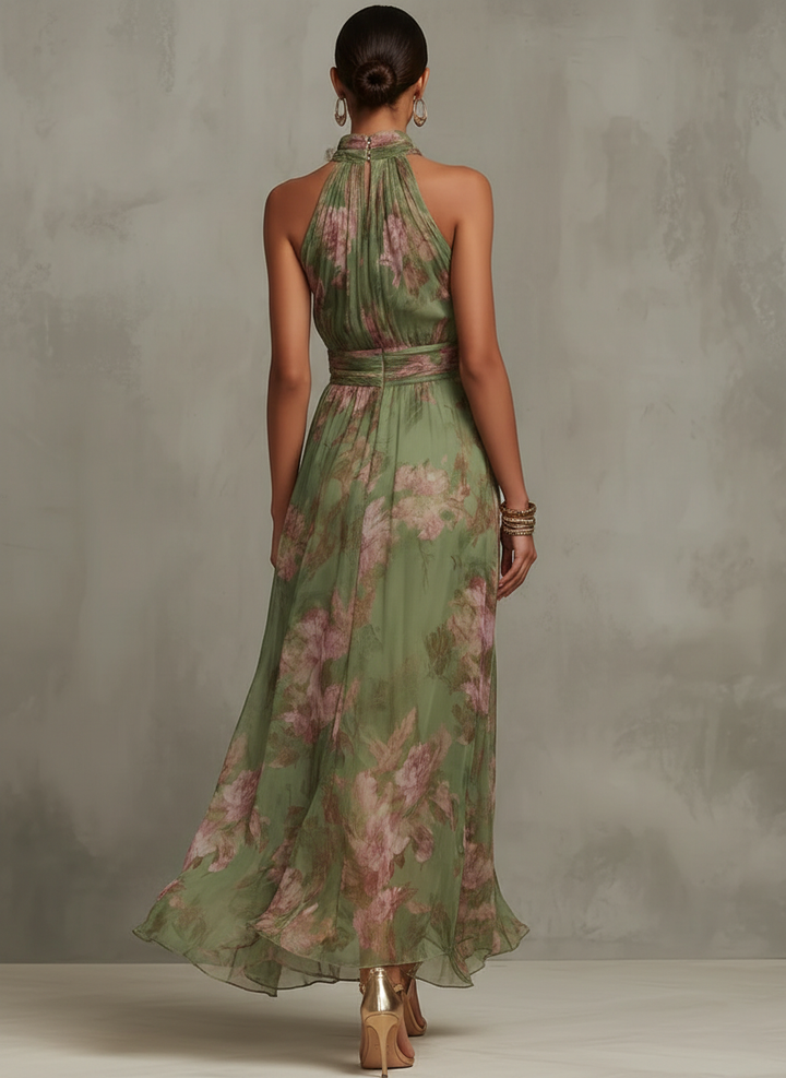 Livia | Elegancka Sukienka Maxi Halter w Kwiaty