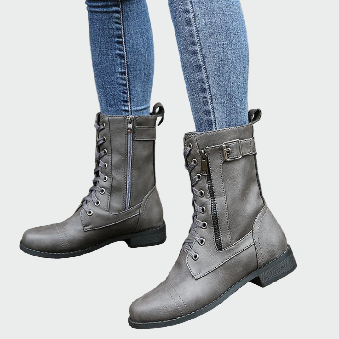 Patricia | Botas Ortopédicas de Cuero Estilo Militar para Mujer