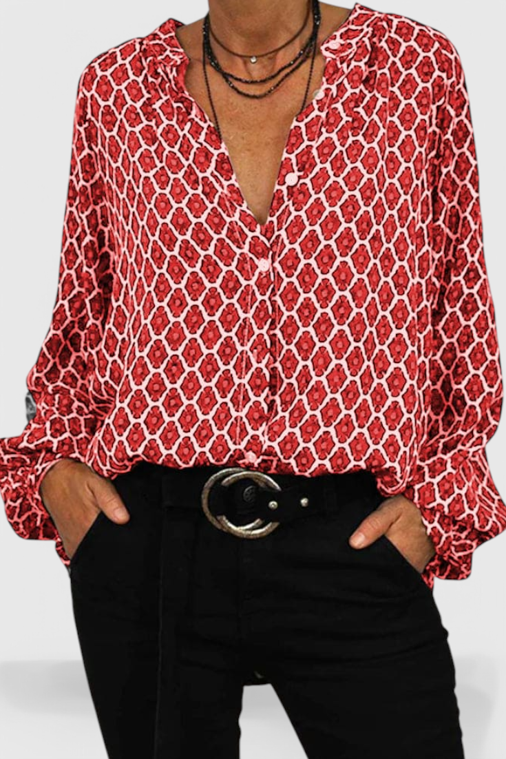 Blusa Jemima con Botones y Estampado Geométrico